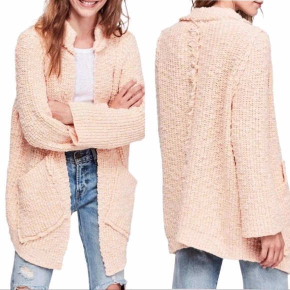 Free People Sweaters - Free People Peach Pink Waterfront Knit Open Sweater Cardigan Size Medium